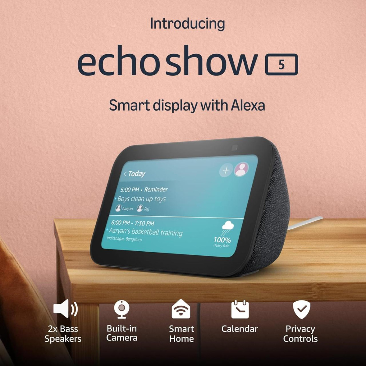 Amazon Echo Show 5 (latest Model) Smart Display With Alexa 2x Bass Speaker 