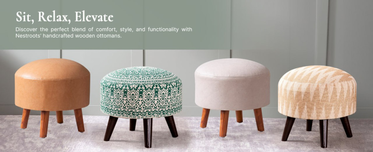Nestroots Set Of 2 Wooden Ottoman Stools For Living Room 2819