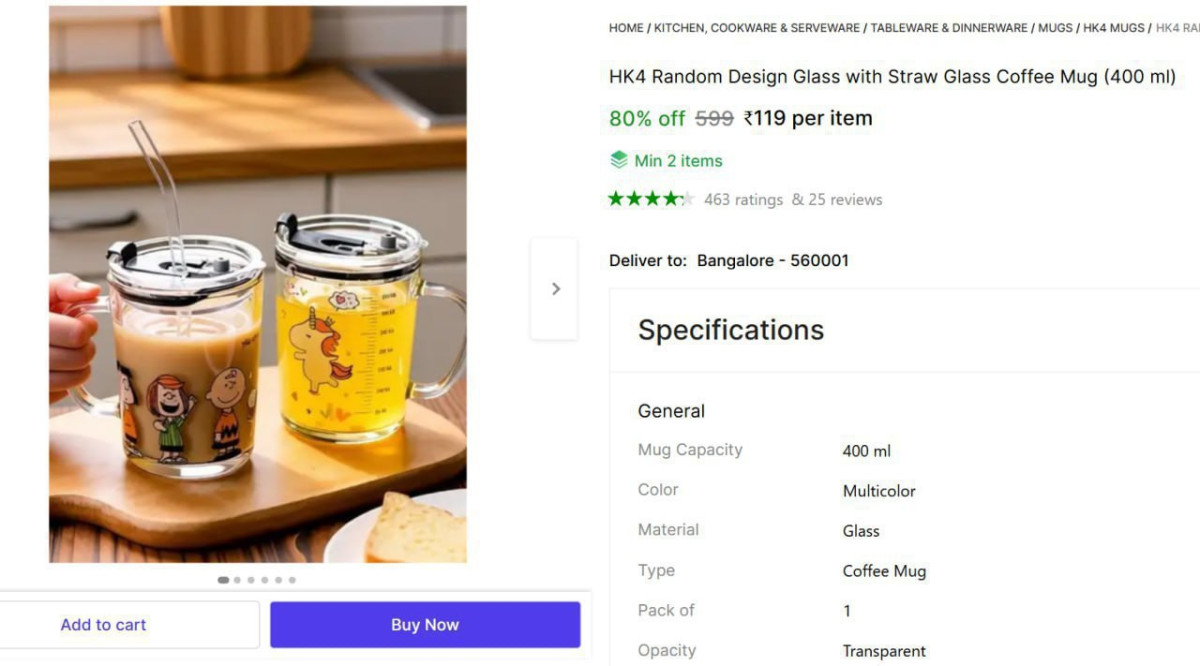 Glass Coffee Mug With Straw (400 Ml) 119 Min 2 Buy