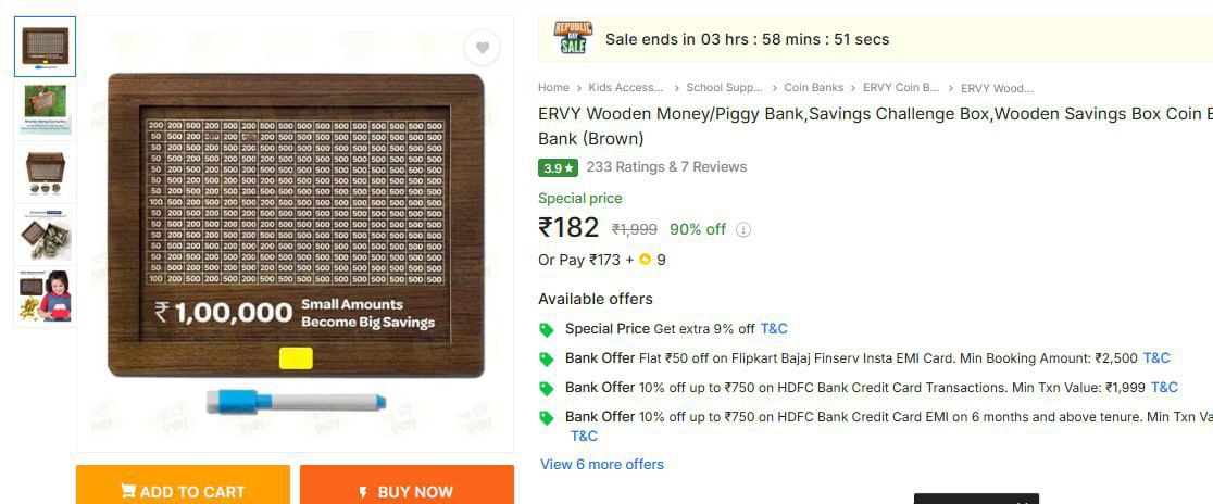 Wooden Savings Box Coin Bank 182