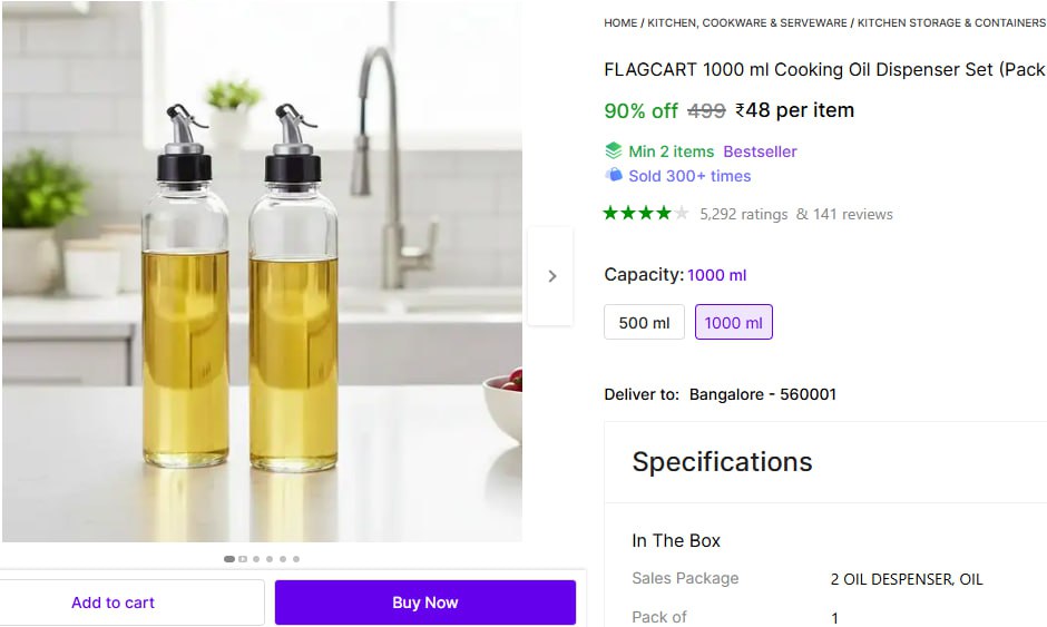 Ltr Cooking Oil Dispenser 48min Buy 2 Qty