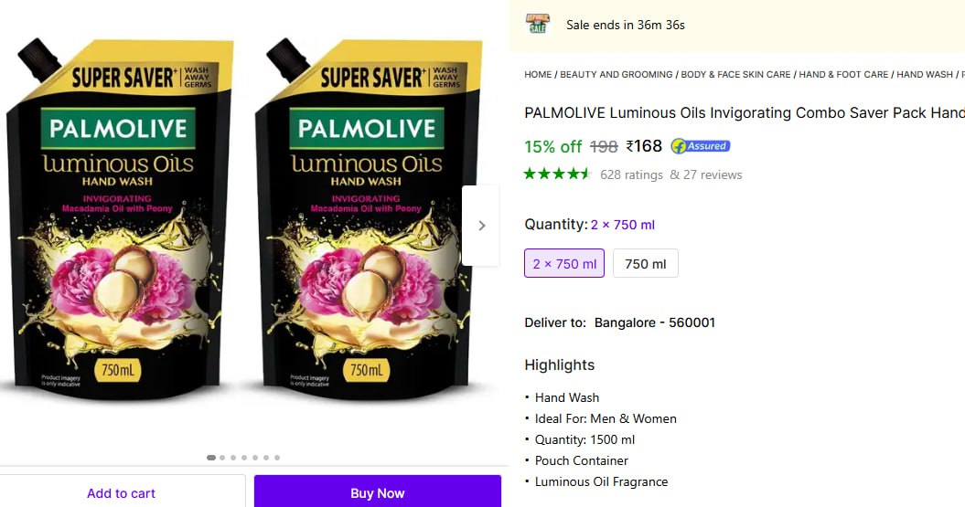 Palmolive Hand Wash (2 X 750 Ml) 168mrp Error