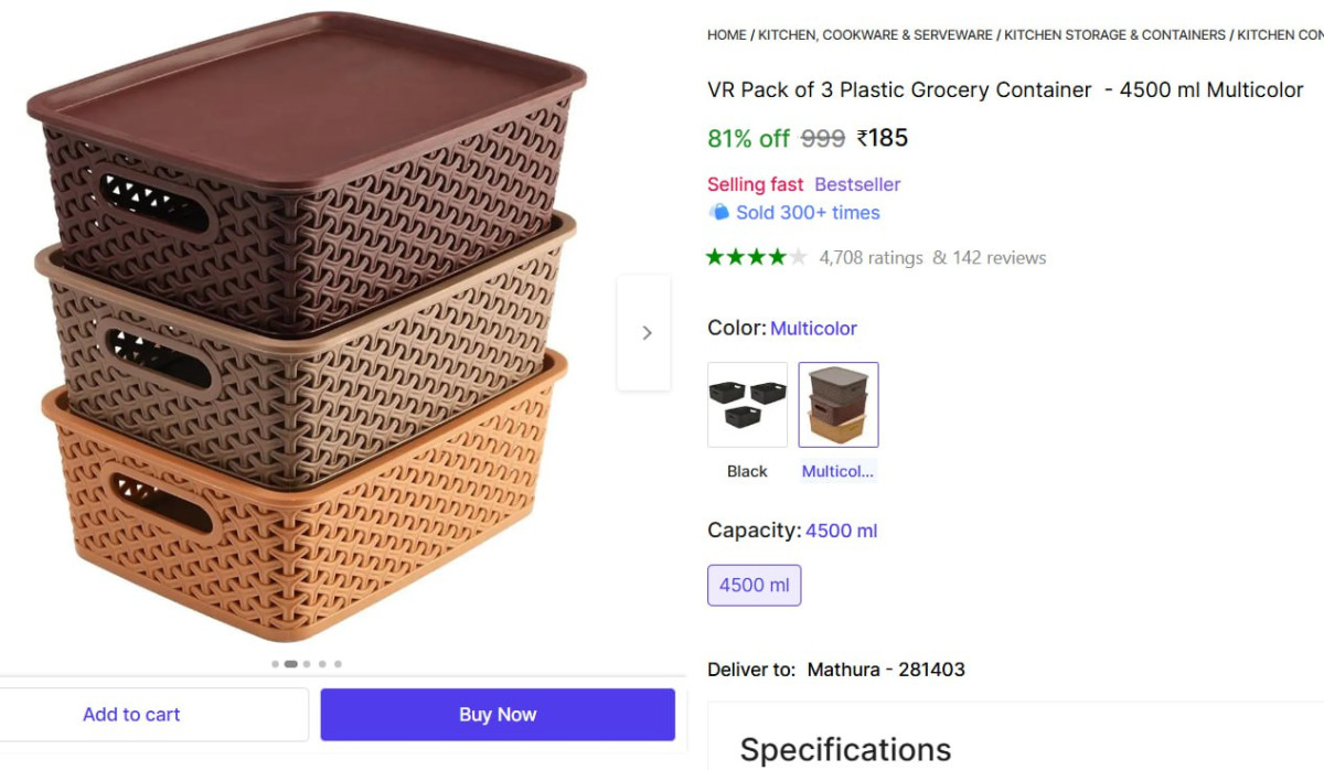 (pack Of 3) Grocery Container 4500ml At 185