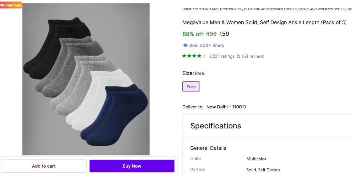 (pack Of 5) Ankle Length Socks 59