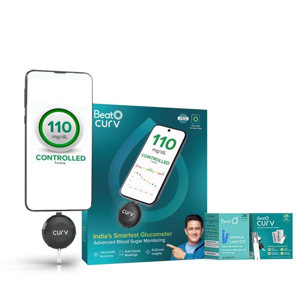 Beato Curv Smartphone Connected Glucometer 25 Glucometer Strips 25 Glucomet