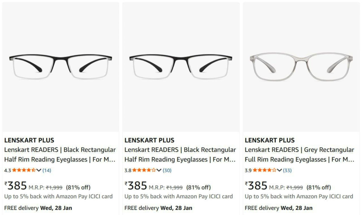 Lenskart Eyeglass Starts 385 Keyboard Mouse Combo 309 Ptron Bassbuds Indie 
