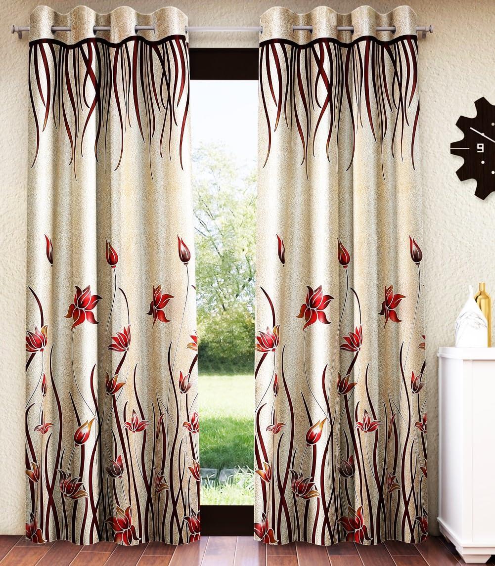 Home Sizzler 2 Pieces Stylized Tulip Grommet Polyester Window Curtain - 5 F