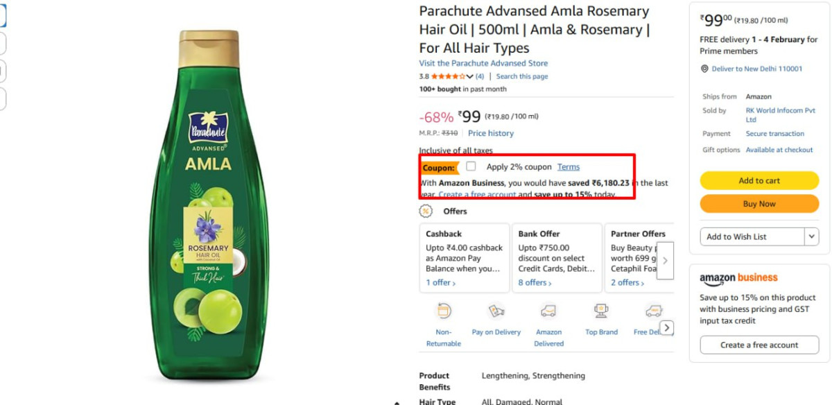 Parachute Advansed Amla Rosemary Hair Oil 500ml 99buy Max Qnty