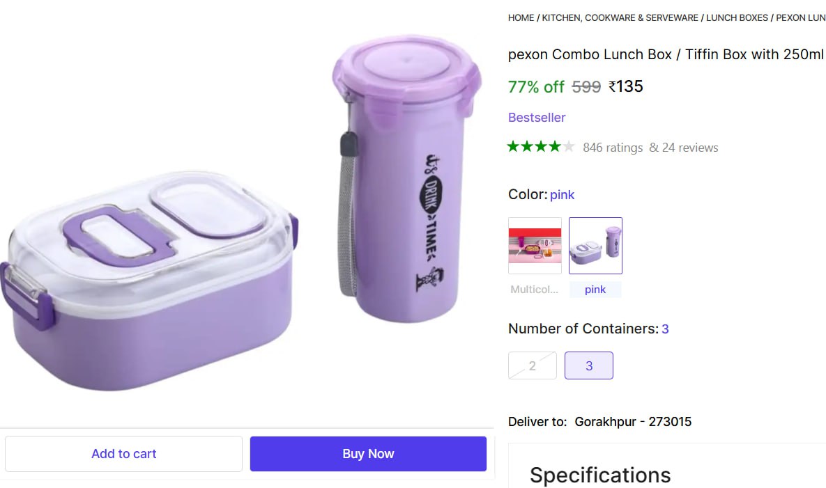 Water Bottle Lunch Box Combo 135