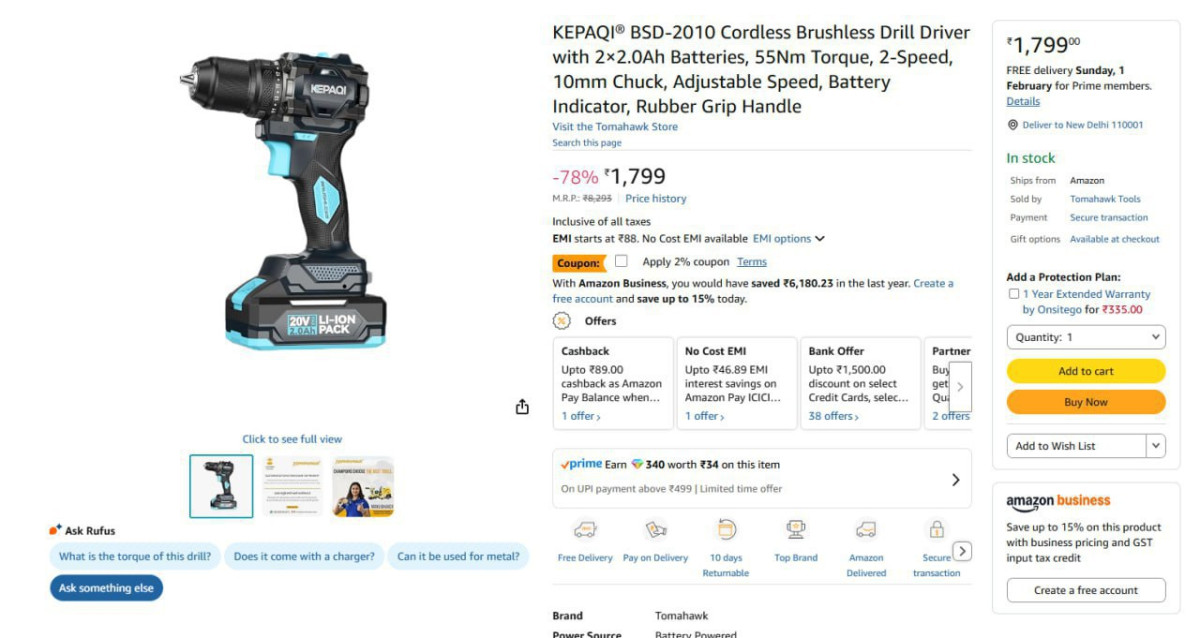 Loot Cordless Drill 1799regular - 6k