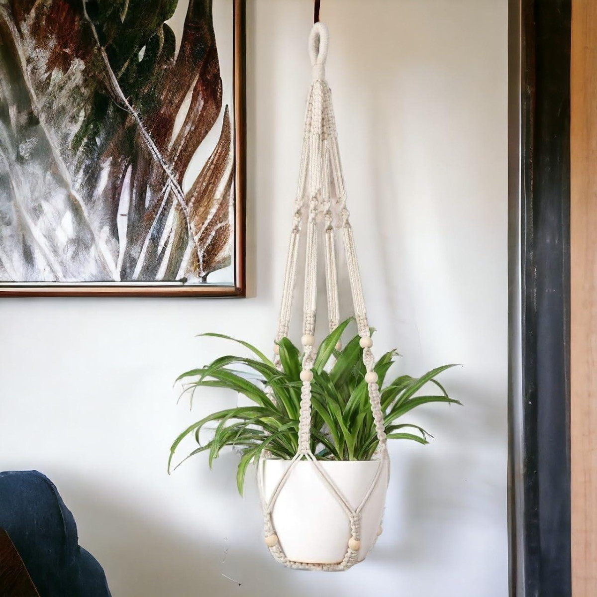 Ecofynd 1 Pack Macrame Plant Hanger Indoor Hanging Planter Basket With Wood