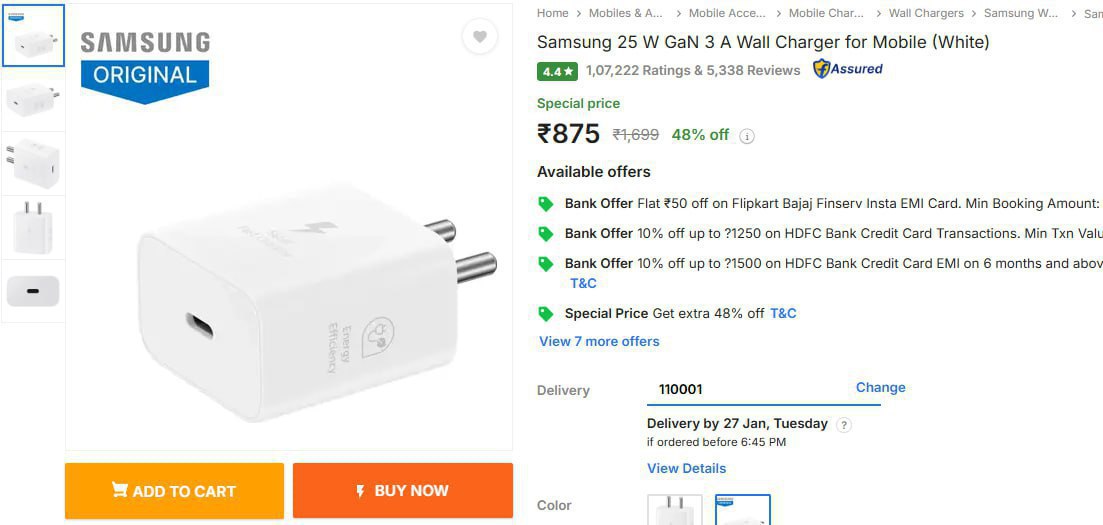 Samsung 25 W Gan 3 A Wall Charger 899 Apple 20w Usb-c Power Charging Adapte