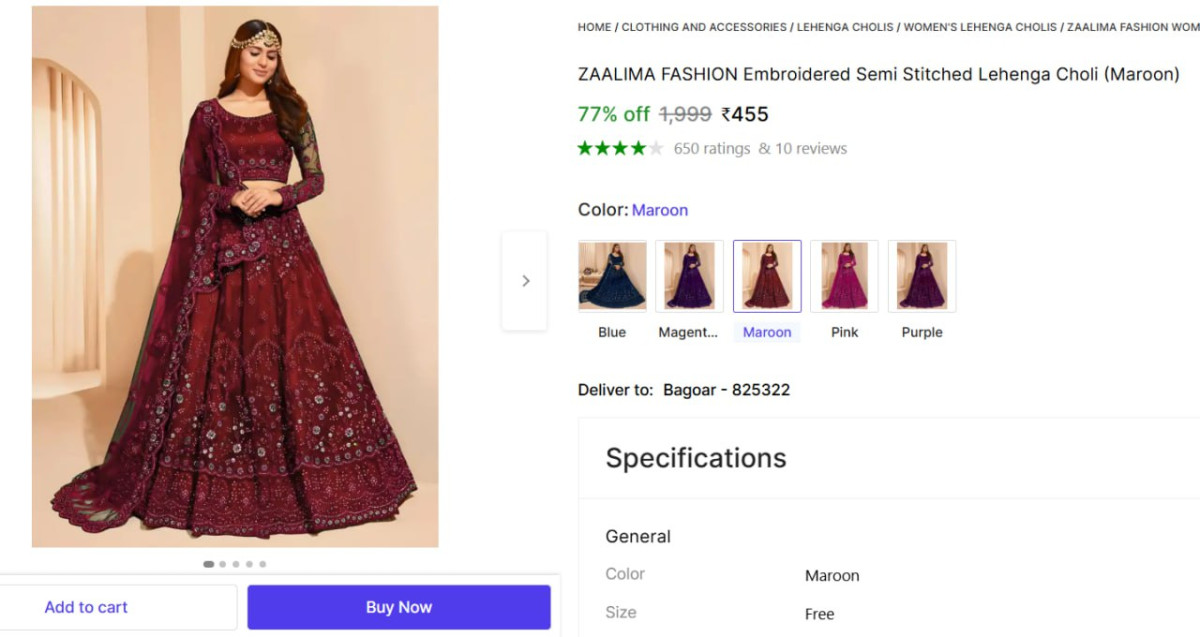 Fast Embroidered Semi Stitched Lehenga Choli 455