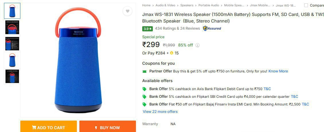 Jmax Ws-1831 Wireless Speaker 299
