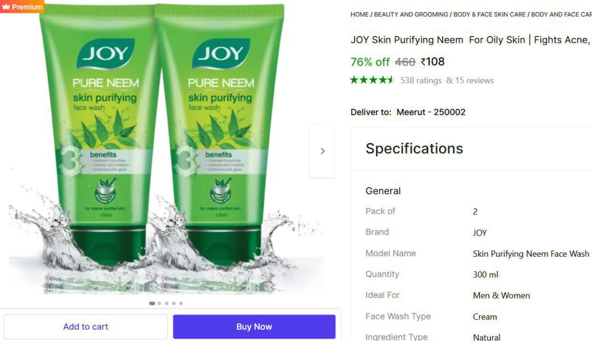 Joy Neem Facewash (150 Ml X 2) 108