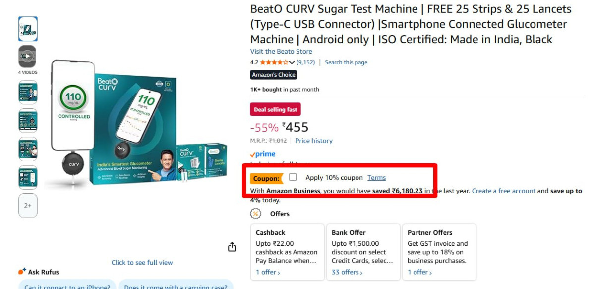 Beato Curv Sugar Test Machine With 25 Strips 25 Lancets 409apply 10 Coupon