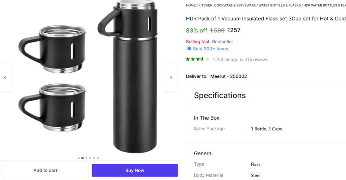 Hot Cold Flask Bottle 3 Cup Set 257