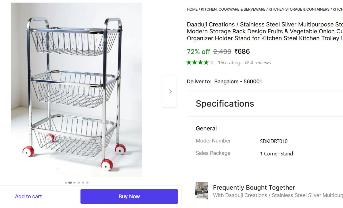 Shopsy Premium Stainless Steel Kitchen Trolley 686