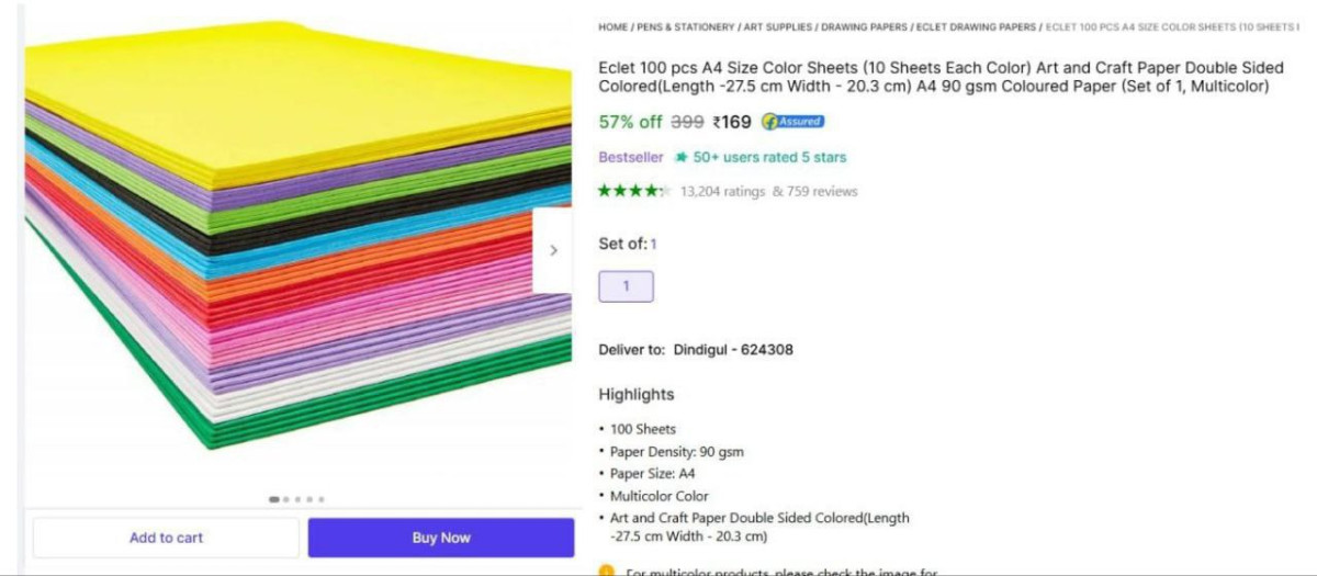Pcs A4 Size Color Sheets At Rs 169