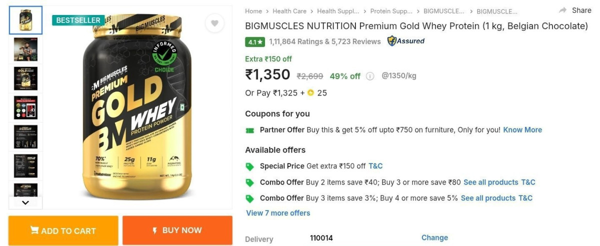 Bigmuscles Whey Protein 1kg At 1350