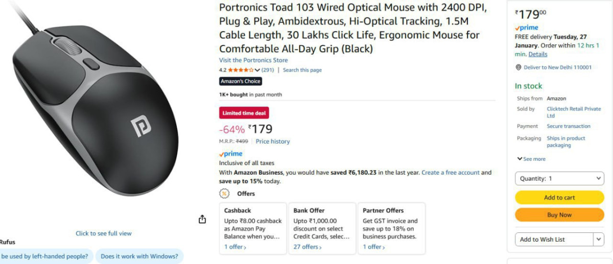 Portronics Toad 103 Wired Optical Mouse 179