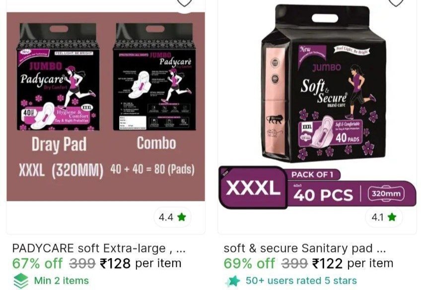 Sanitary Pads Starts From 122 Check Min Buy Quantity