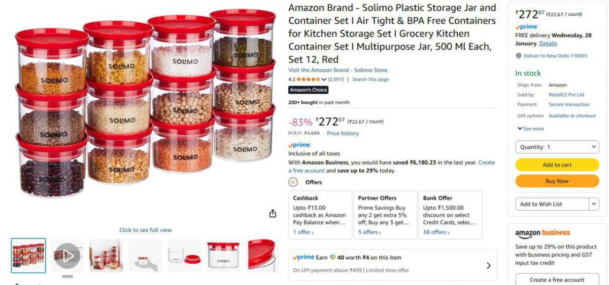 Solimo Plastic Storage Jar And Container Set 12 Red 272