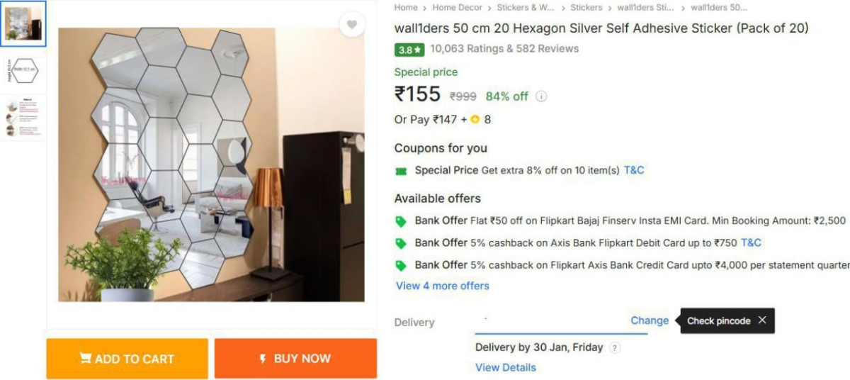 Flipkart Hexagon Silver Self Adhesive Sticker (pack Of 20) At 155