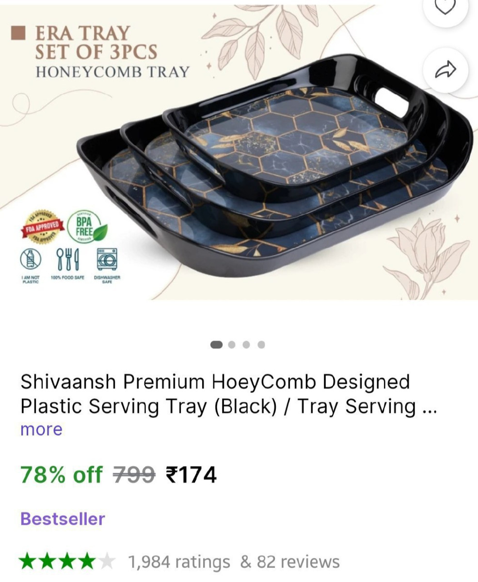 Shopsy Snacks Serving Tray (set Of 3) 174