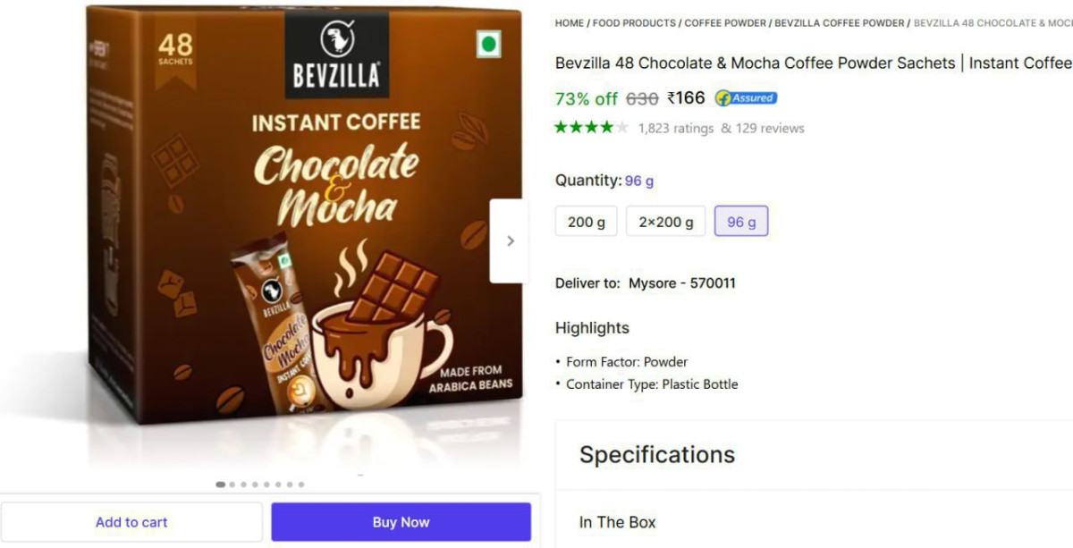 Bevzilla Chocolate Mocha Coffee (48 Sachets) 166