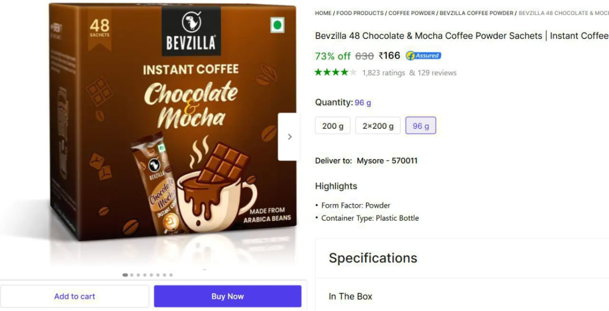 Bevzilla Chocolate Mocha Coffee (48 Sachets) 166