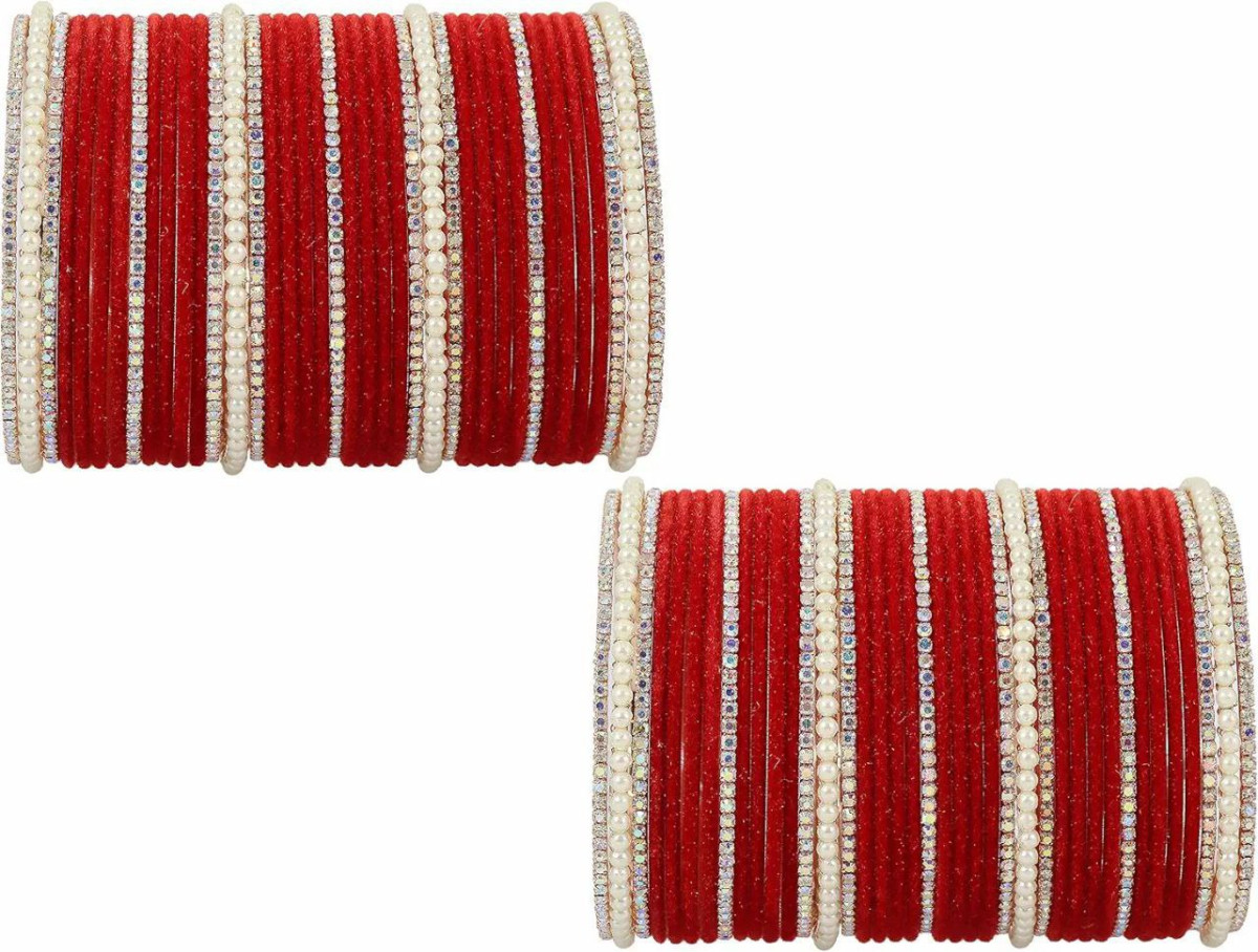 Nmii Metal With Cubic Zirconia And Pearls Velvet Bangles For Women And Girl