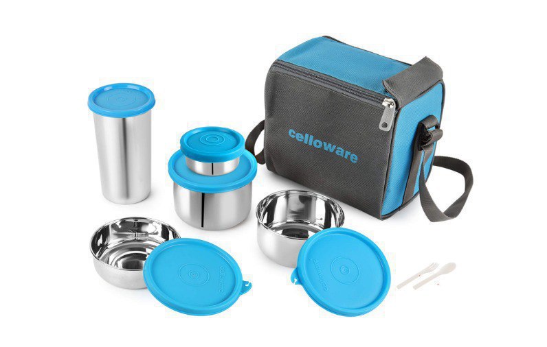 Cello Steelox Stainless Steel Lunch Box Set Of 5 With Bagdeal 543
