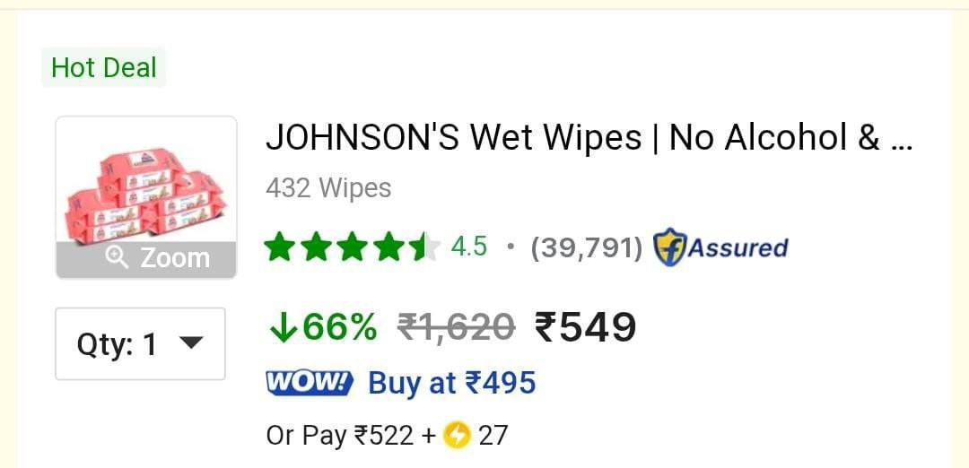 Lowest Johnson S Wet Wipes (432 Wipes) 549get Extra 75 On Purchase Of 750up