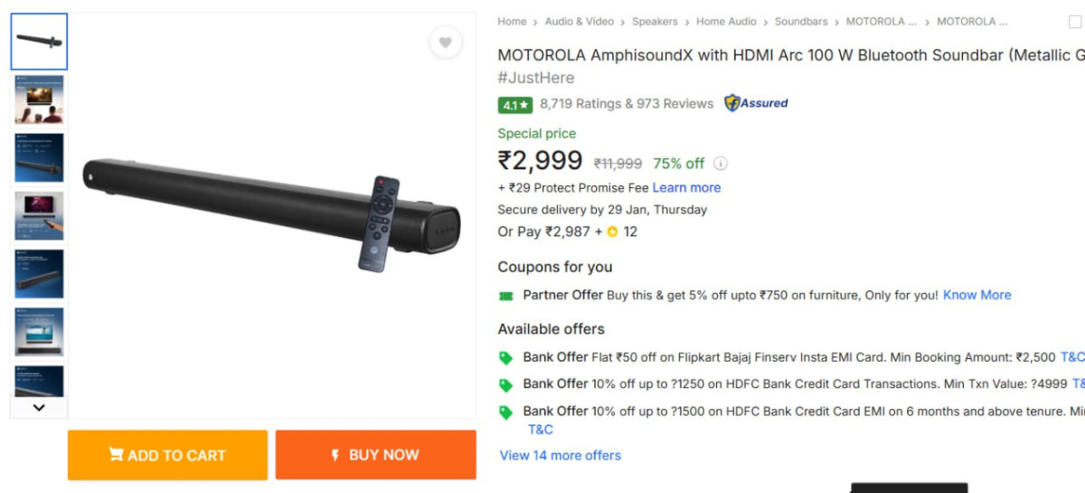 Motorola Soundbar Flat 75 At Just 2 999