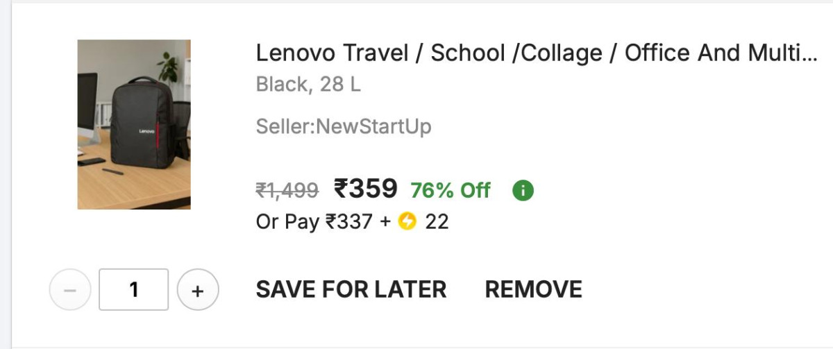 - Lenovo Travel And Multipurpose Waterproof Bag (28 L) At Rs 359-