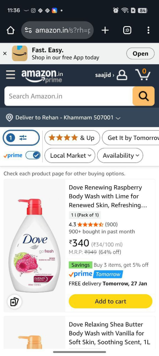 Dove Body Wash 1 Ltr 340