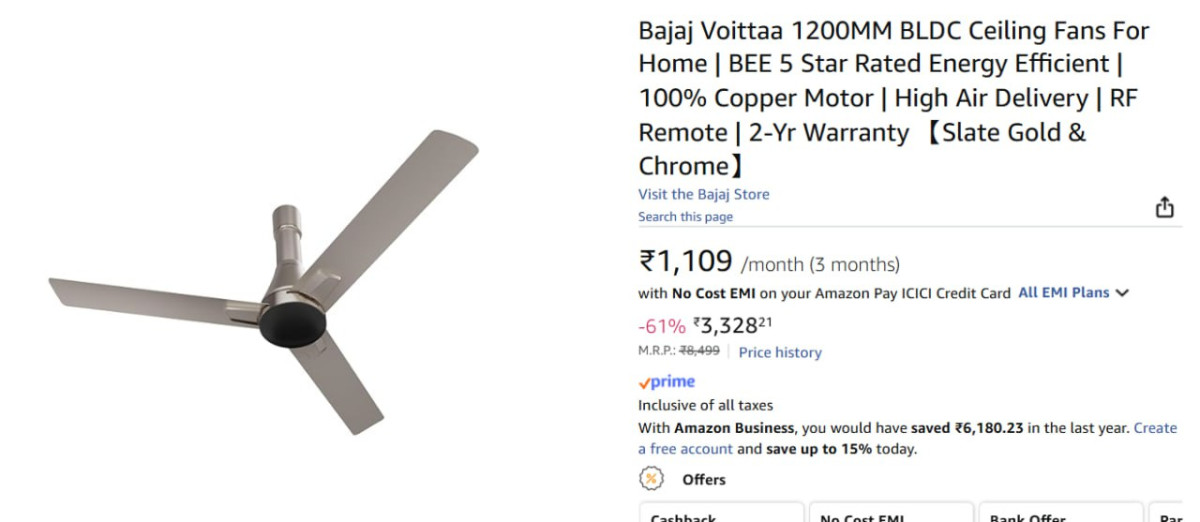 Bajaj 1200mm Bldc Ceiling Fan 3328