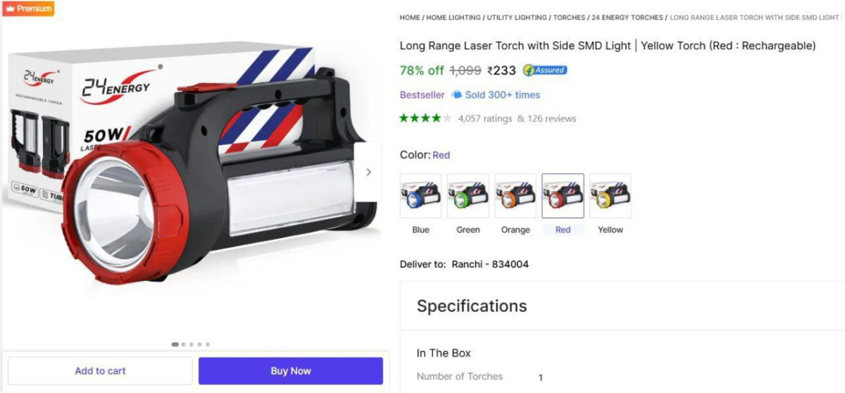 Long Range Laser Torch With Side Smd Light 233