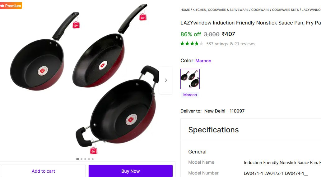 Non-stick Cookware Set Of 3 Pcs At 407