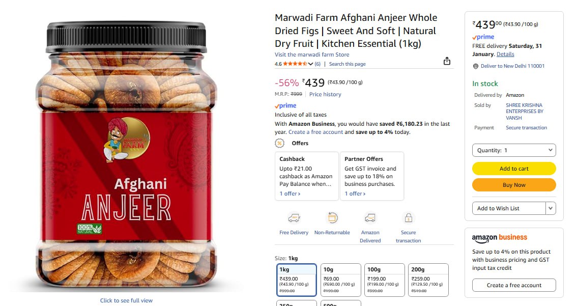 Afghani Anjeer (dried Figs) 1 Kg 439