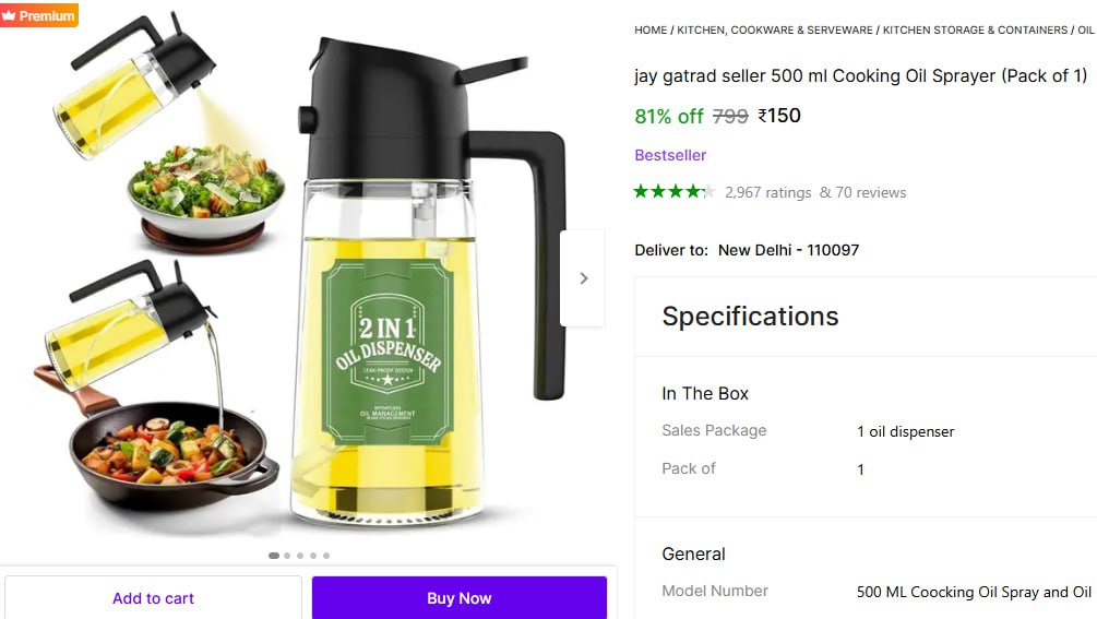 In1 Cooking Oil Dispenser Sprayer 150