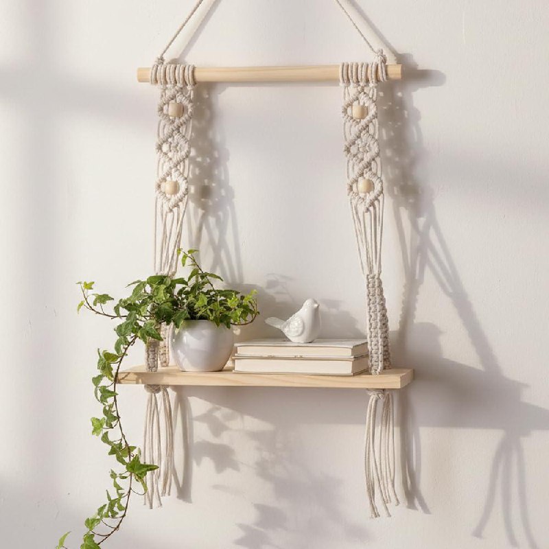 Decazone Macrame Wall Hanging Shelf Wood Floating Shelves With Wooden Dowel