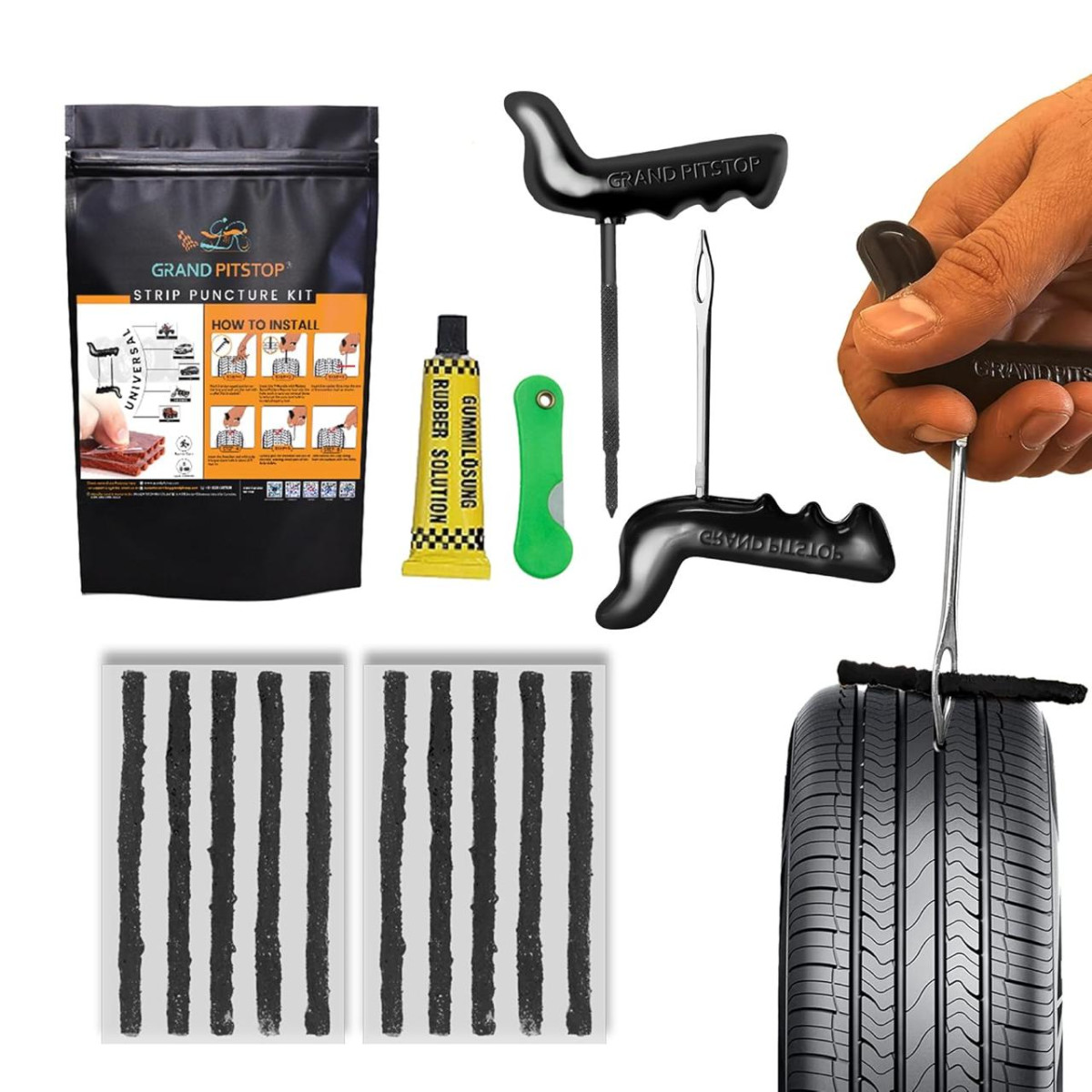 Grand Pitstop Universal Tubeless Tyre Puncture Kit (strip-based) 189