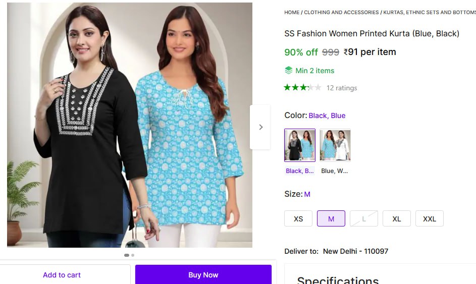 Women Printed Kurta 91min Buy 2 Qty