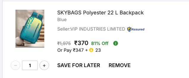 - Skybagsmedium 22 L Backpack Polyester(blue) At Rs 370