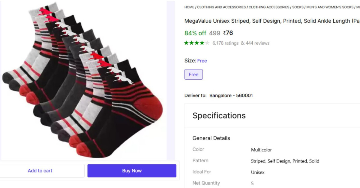 (pack Of 5) Ankle Length Socks At 76