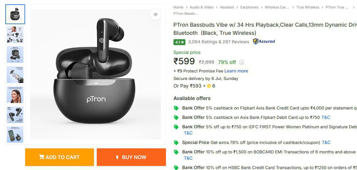 - Ptron Bassbuds At Rs 599