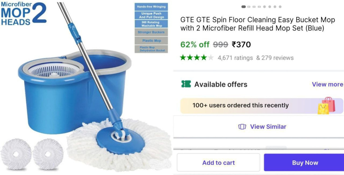 Shopsy Spin Mop Bucket Set 370 2 Extra Refill Head