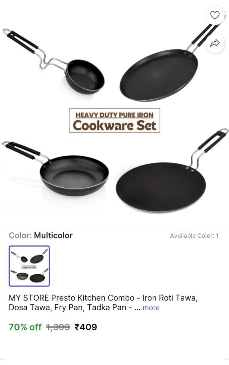 Kitchen Combo Pure Iron Cookware Set (4 Pcs) 409iron Roti Tawa Dosa Tawa Fr